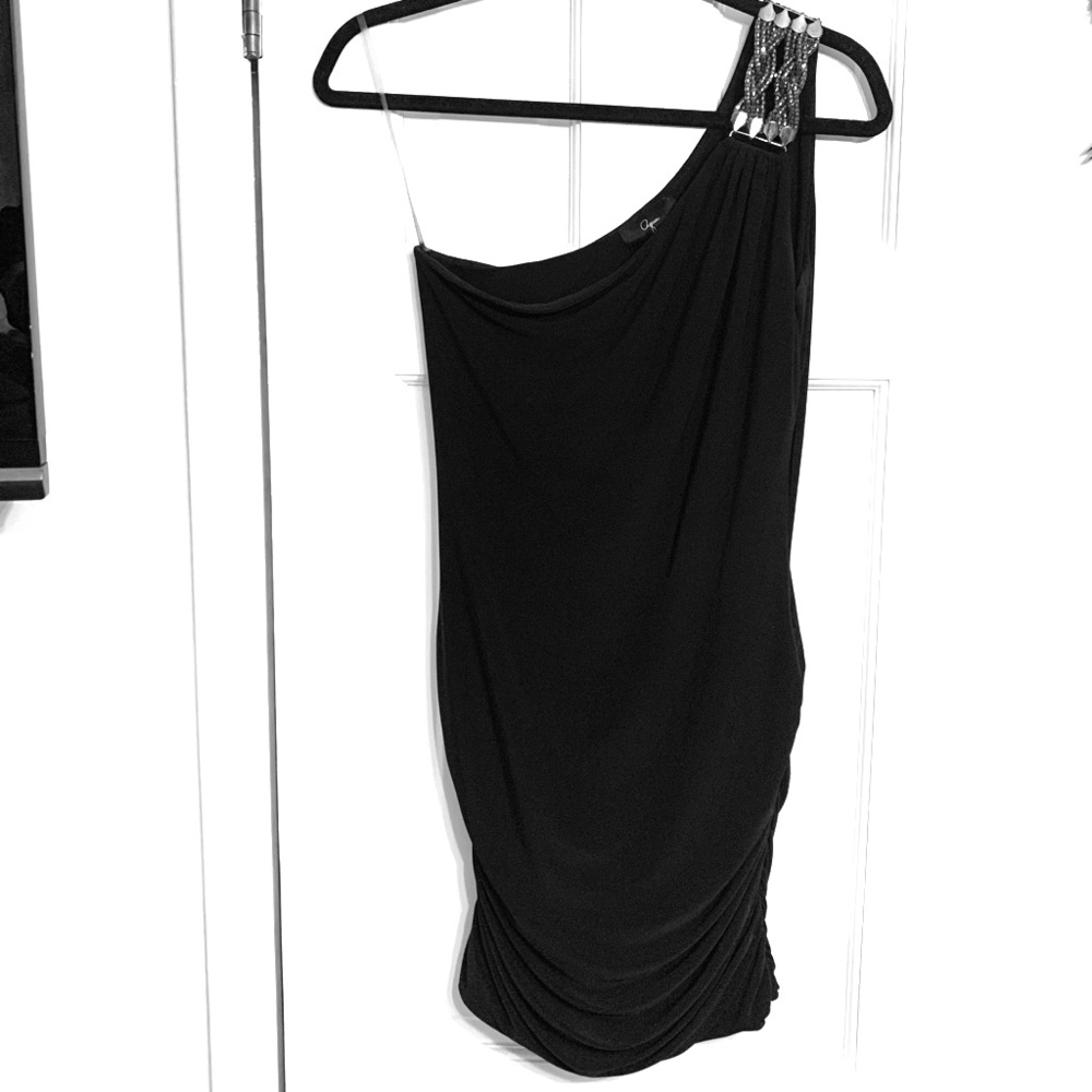 Aqua One Shoulder Black Mini Dress Size M